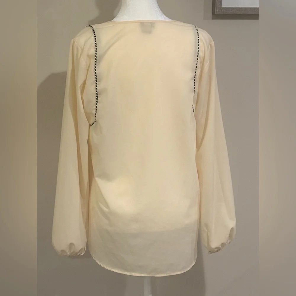 J. Crew Cream Blouse with Black Trim